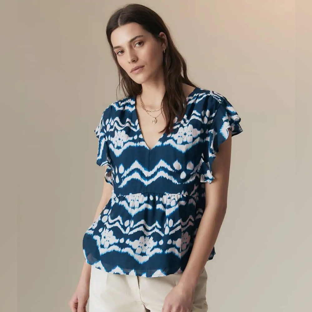 PER UNA Cupro Blend Printed V Neck Blouse Size 10